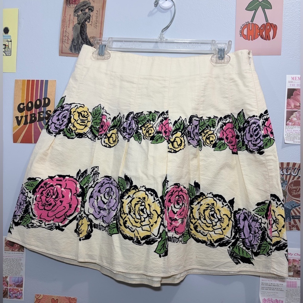 LOFT Cream Skirt with Pink, Yellow, and Purple Floral Design